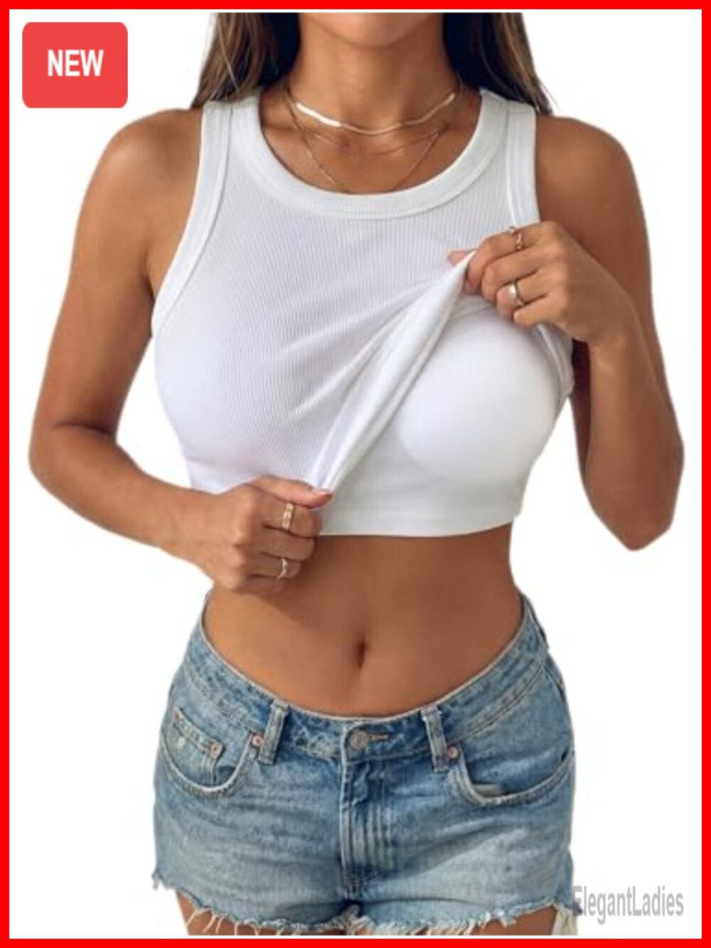 Ribbed Tank Top with Built in Bra Removable Pads Racerback Cami
